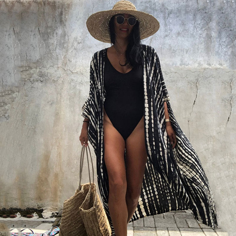 Summer Beach Cover Ups Vintage Printed Belted Kimono Swimwear Long Cardigan Casual Loose Beachwear Outfits Swimsuit Covers Robe