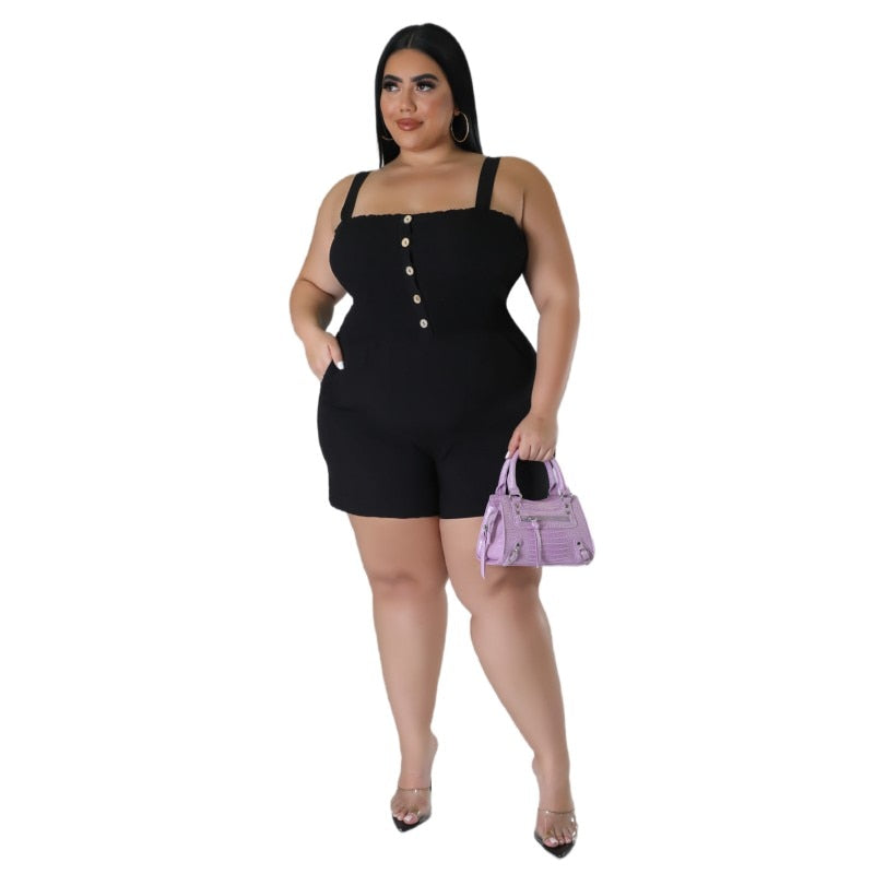 XL-5XL Plus Size Jumpsuits Summer 2023 Women Clothing Fashion Casual Halter Stretch Sleeveless Female Romper Outfits Wholesale