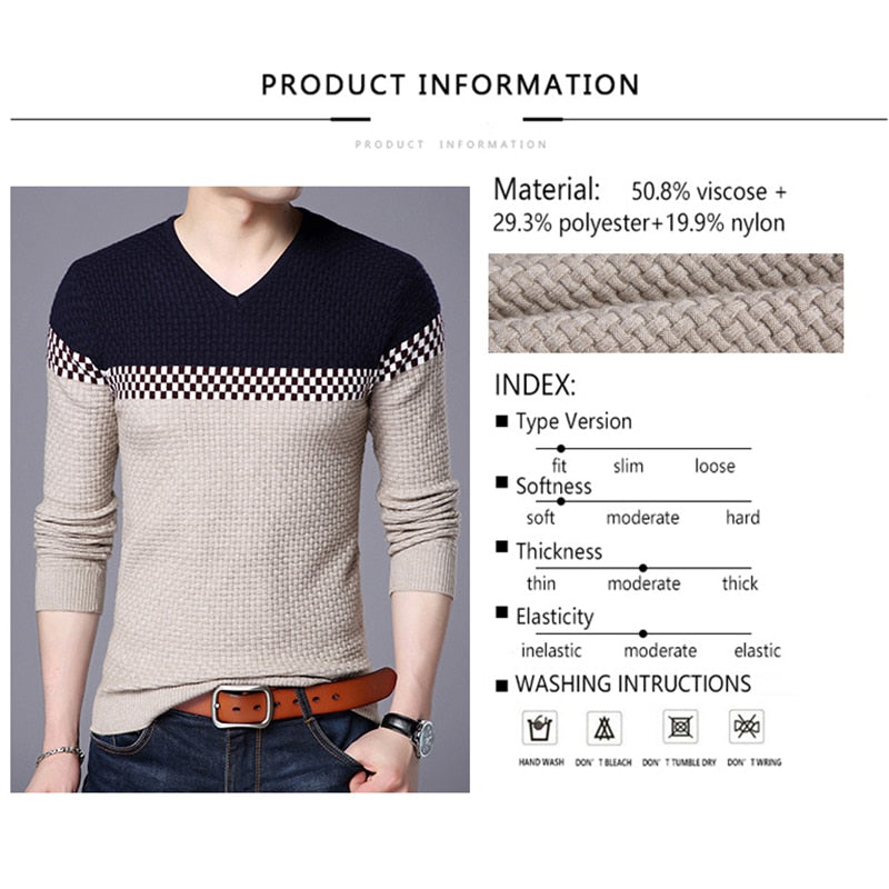 BROWON Men Brand Sweater 2023 Sweater Business Leisure Sweater Pullover V-neck Mens Fit Slim Sweaters Knitted for Man