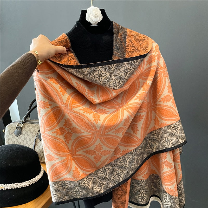 2022 Winter Cashmere Scarf Lady Design Luxury Brand Warm Pashmina Blanket Wraps Women Shawl Female Decoration Thick Foulard