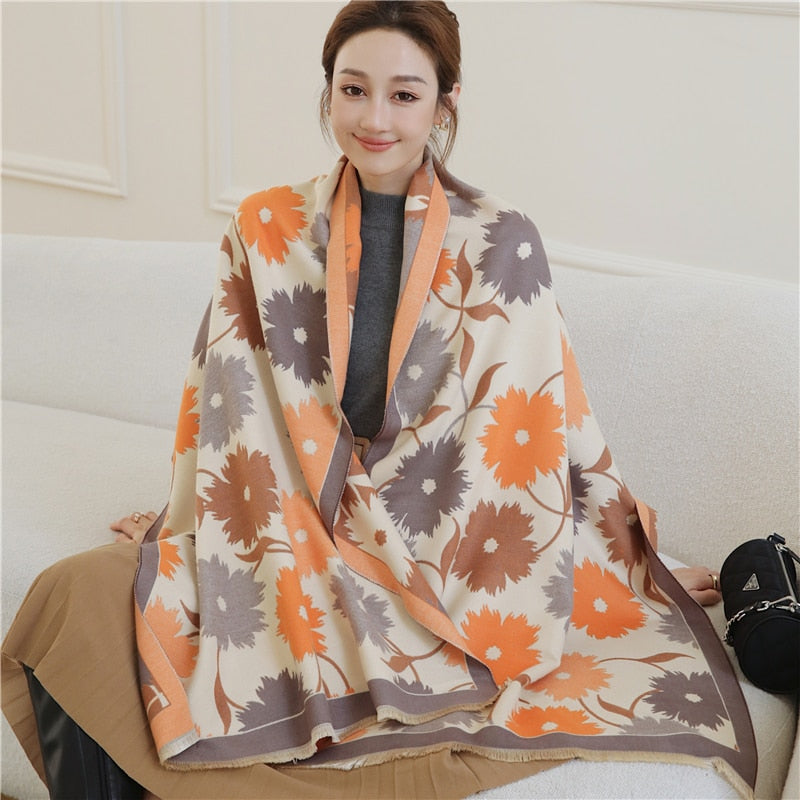 2022 Winter Cashmere Scarf Lady Design Luxury Brand Warm Pashmina Blanket Wraps Women Shawl Female Decoration Thick Foulard