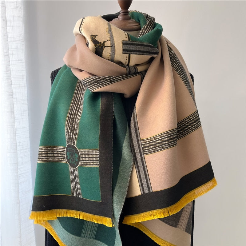 2022 Winter Cashmere Scarf Lady Design Luxury Brand Warm Pashmina Blanket Wraps Women Shawl Female Decoration Thick Foulard