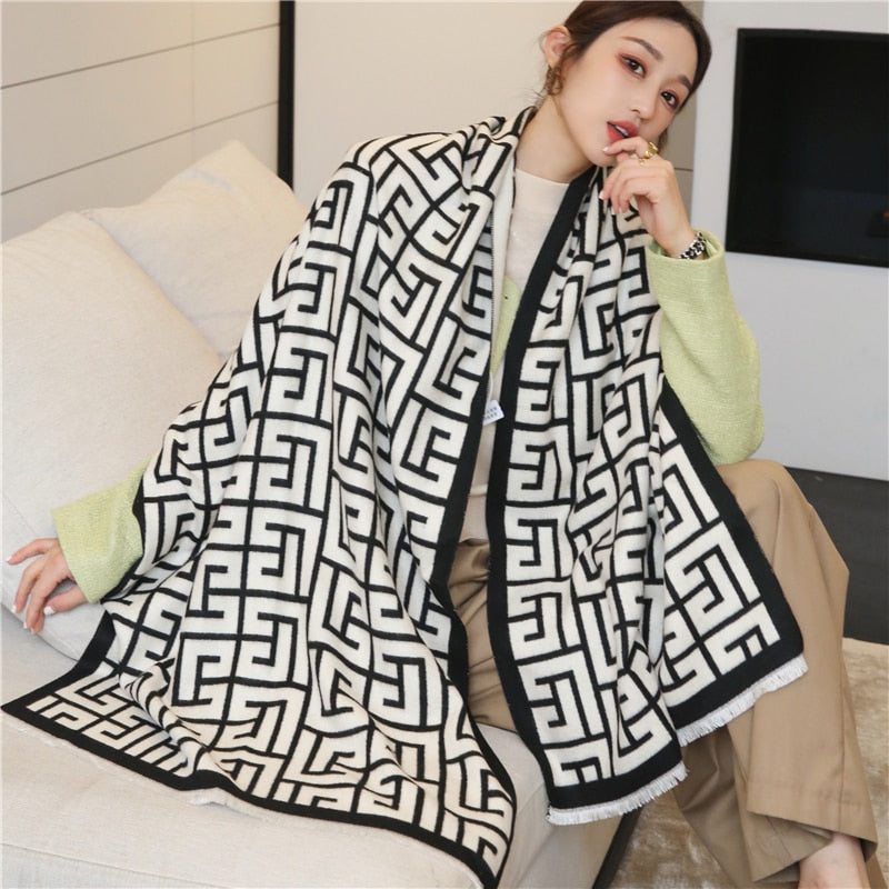 Thick Cashmere Scarf for Women Fashion Winter Warm Pashmina Shawl Wraps Bufanda Female Blanket Design Brand Poncho Echarpe 2022