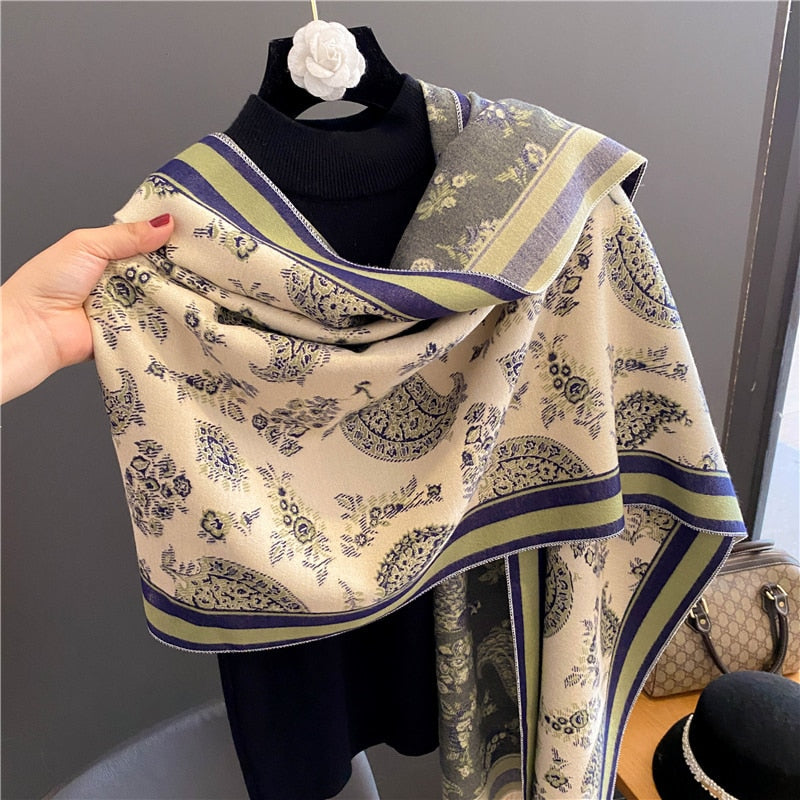 2022 Winter Cashmere Scarf Lady Design Luxury Brand Warm Pashmina Blanket Wraps Women Shawl Female Decoration Thick Foulard