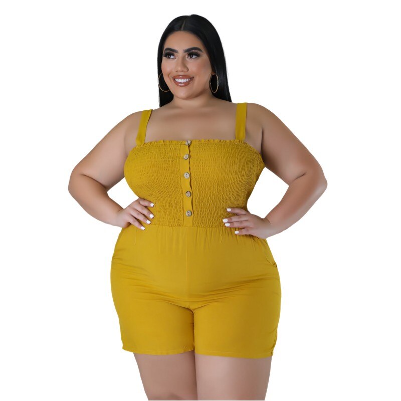 XL-5XL Plus Size Jumpsuits Summer 2023 Women Clothing Fashion Casual Halter Stretch Sleeveless Female Romper Outfits Wholesale