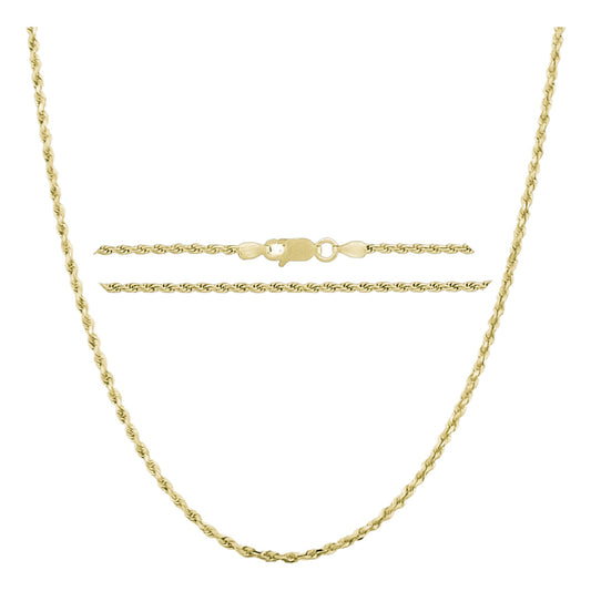 Italian Solid Sterling Silver Yellow Gold Diamond Cut Rope Chain 16-18-20-22-24 Inch