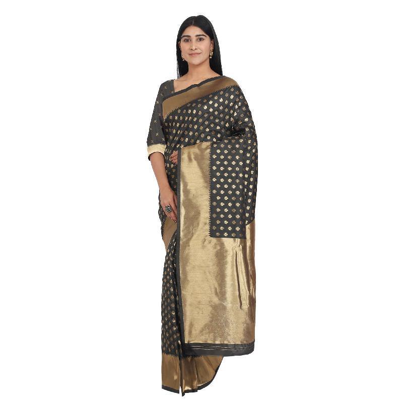 Silk Blended Saree Traditional Jacquard Design Work With Blouse Piece - India4Local - bongfooodie